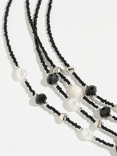 Short Multi-Row Pearl & Black Seed-Bead Necklace
