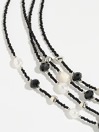 Short Multi-Row Pearl & Black Seed-Bead Necklace