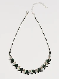 Short Silver Emerald & Crystal Stones Necklace