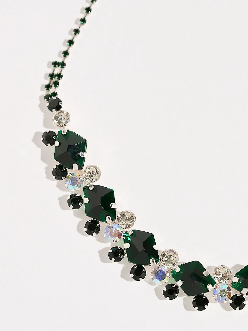 Short Silver Emerald & Crystal Stones Necklace