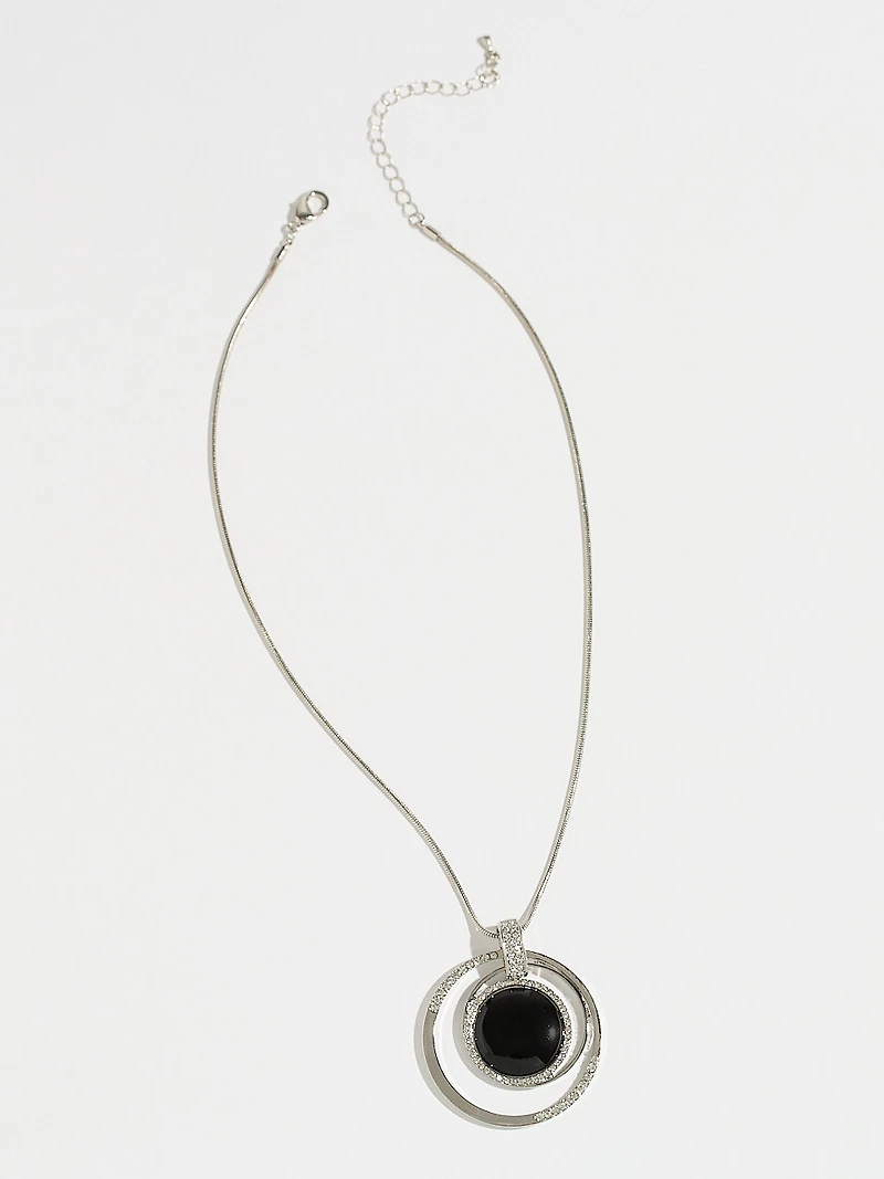 Short Silver Necklace with Cateye & Crystal Pendant