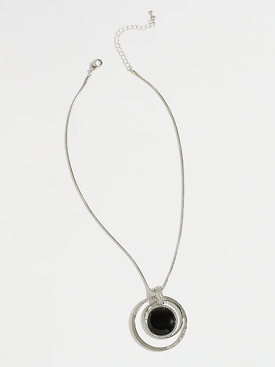 Short Silver Necklace with Cateye & Crystal Pendant