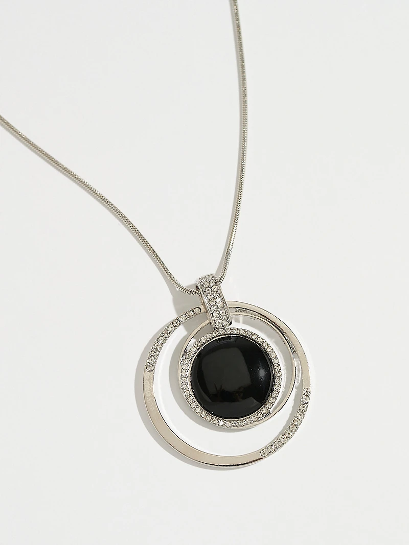 Short Silver Necklace with Cateye & Crystal Pendant