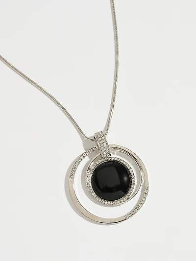 Short Silver Necklace with Cateye & Crystal Pendant