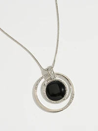 Short Silver Necklace with Cateye & Crystal Pendant