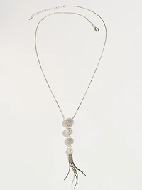 Silver & Crystal Ball with Tassels Necklace