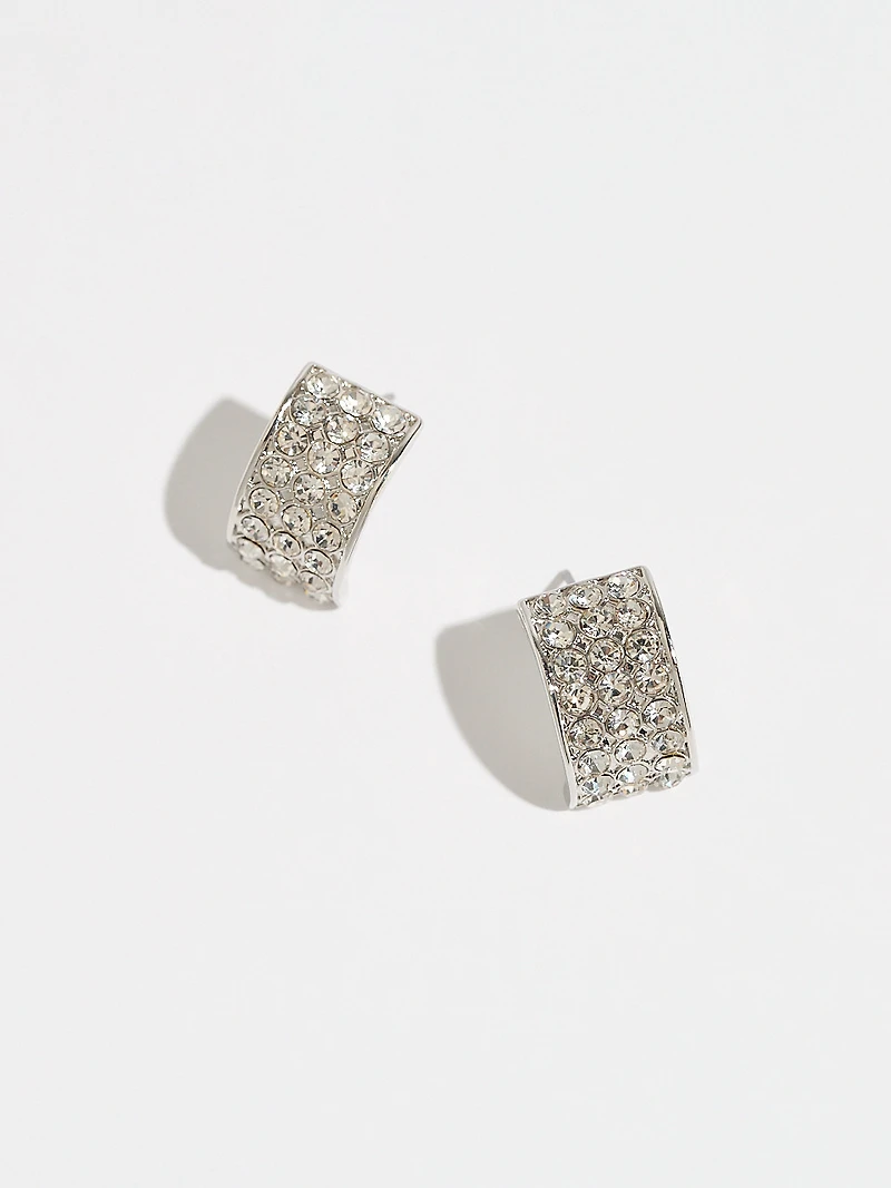Silver and Crystal Half Huggie Earrings