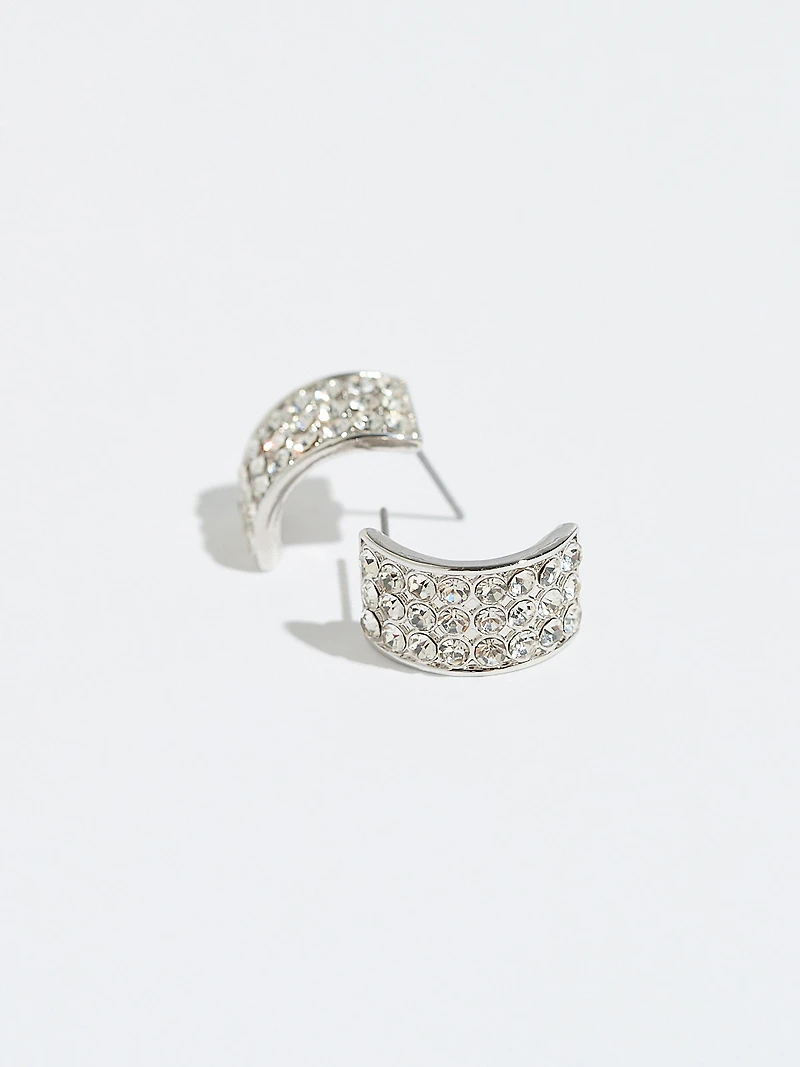Silver and Crystal Half Huggie Earrings