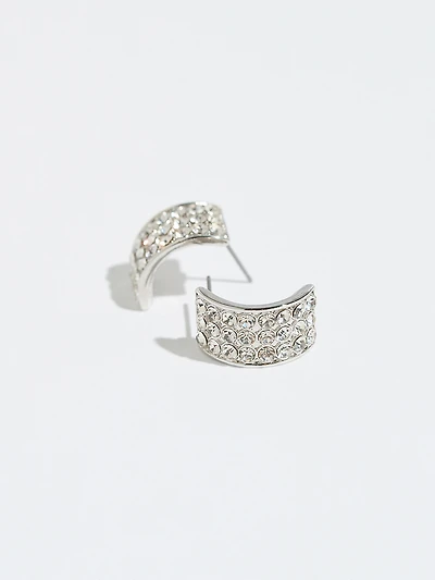 Silver and Crystal Half Huggie Earrings