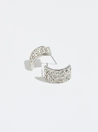 Silver and Crystal Half Huggie Earrings