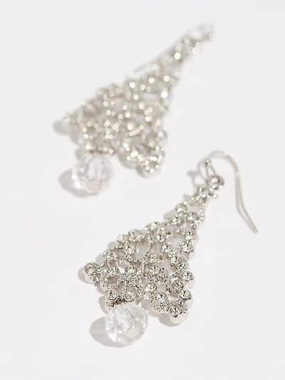 Silver Tree with Crystals Drop Earrings