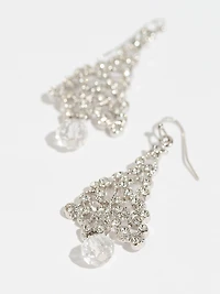 Silver Tree with Crystals Drop Earrings