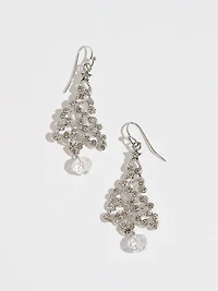 Silver Tree with Crystals Drop Earrings