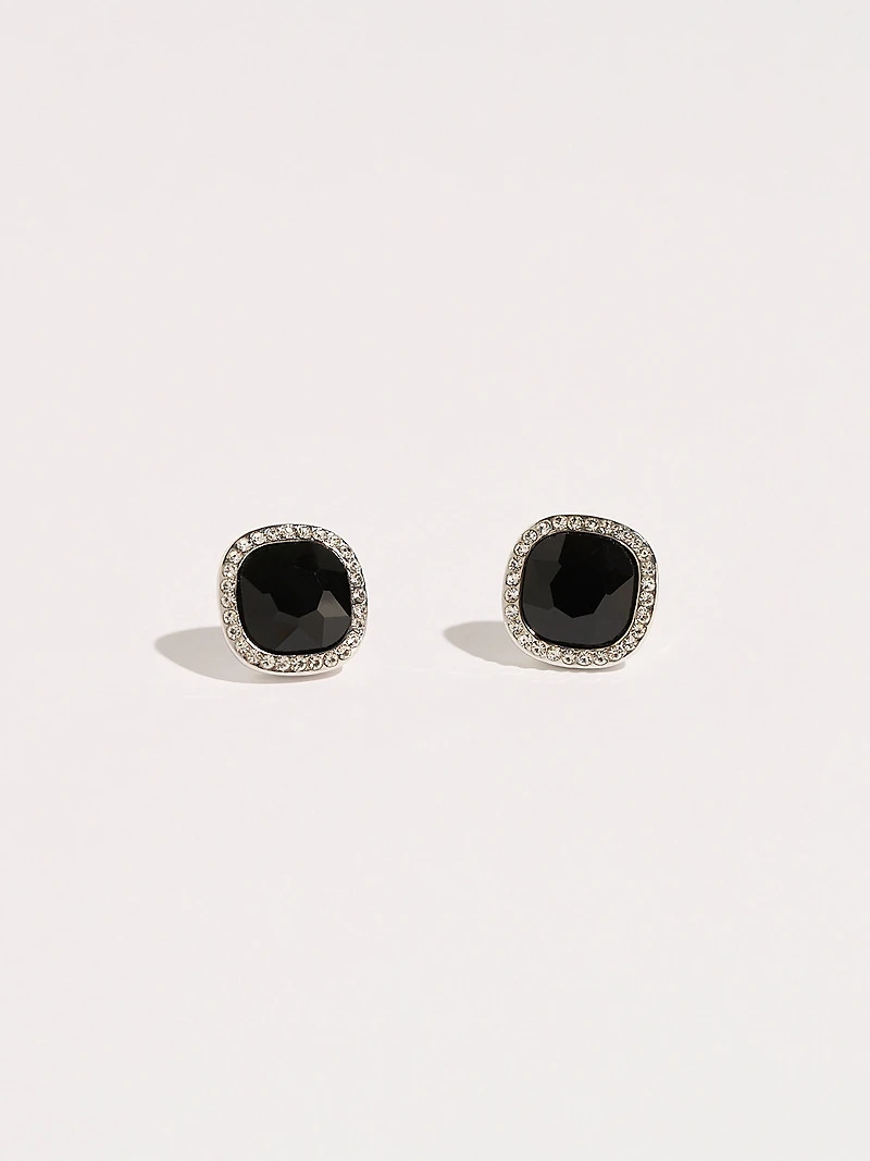 Square Cut Black Gems with Crystals Earrings