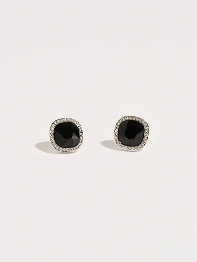 Square Cut Black Gems with Crystals Earrings