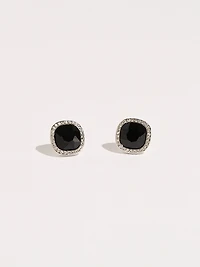 Square Cut Black Gems with Crystals Earrings