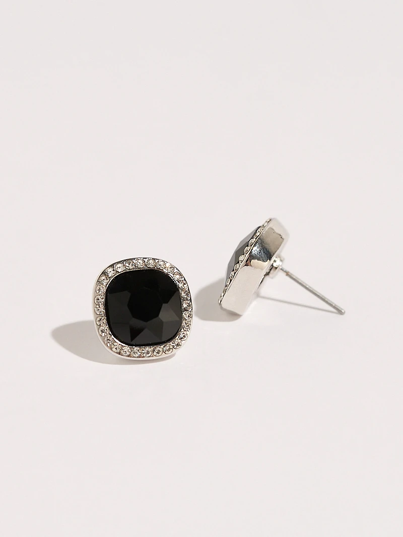 Square Cut Black Gems with Crystals Earrings