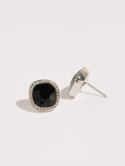 Square Cut Black Gems with Crystals Earrings