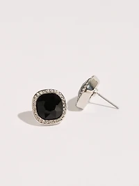 Square Cut Black Gems with Crystals Earrings