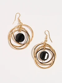Triple Gold Circles with Black Stone Earrings