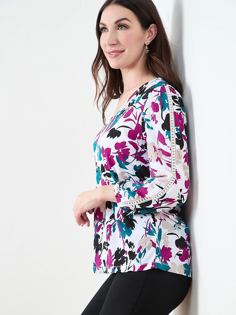 3/4 Sleeve Crochet Insert Top