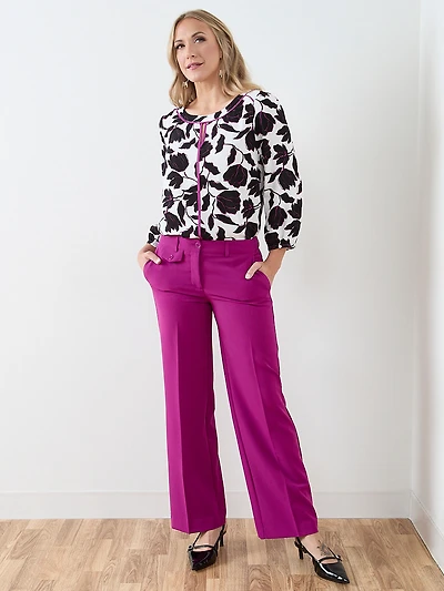 3/4 Sleeve Piping Detail Blouse