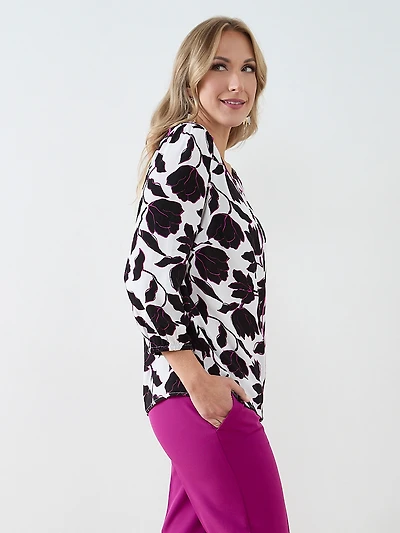 3/4 Sleeve Piping Detail Blouse