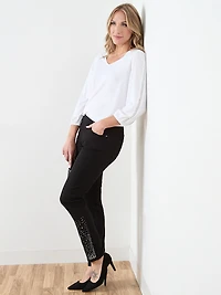 3/4 Sleeve V-Neck Crochet Insert Top