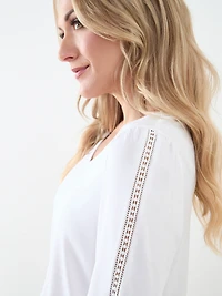 3/4 Sleeve V-Neck Crochet Insert Top