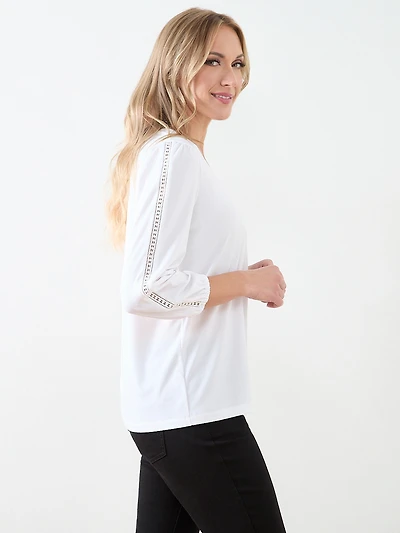 3/4 Sleeve V-Neck Crochet Insert Top