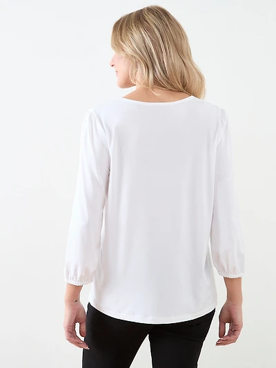 3/4 Sleeve V-Neck Crochet Insert Top