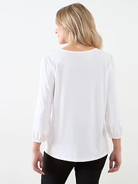 3/4 Sleeve V-Neck Crochet Insert Top