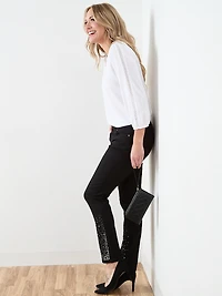 3/4 Sleeve V-Neck Crochet Insert Top