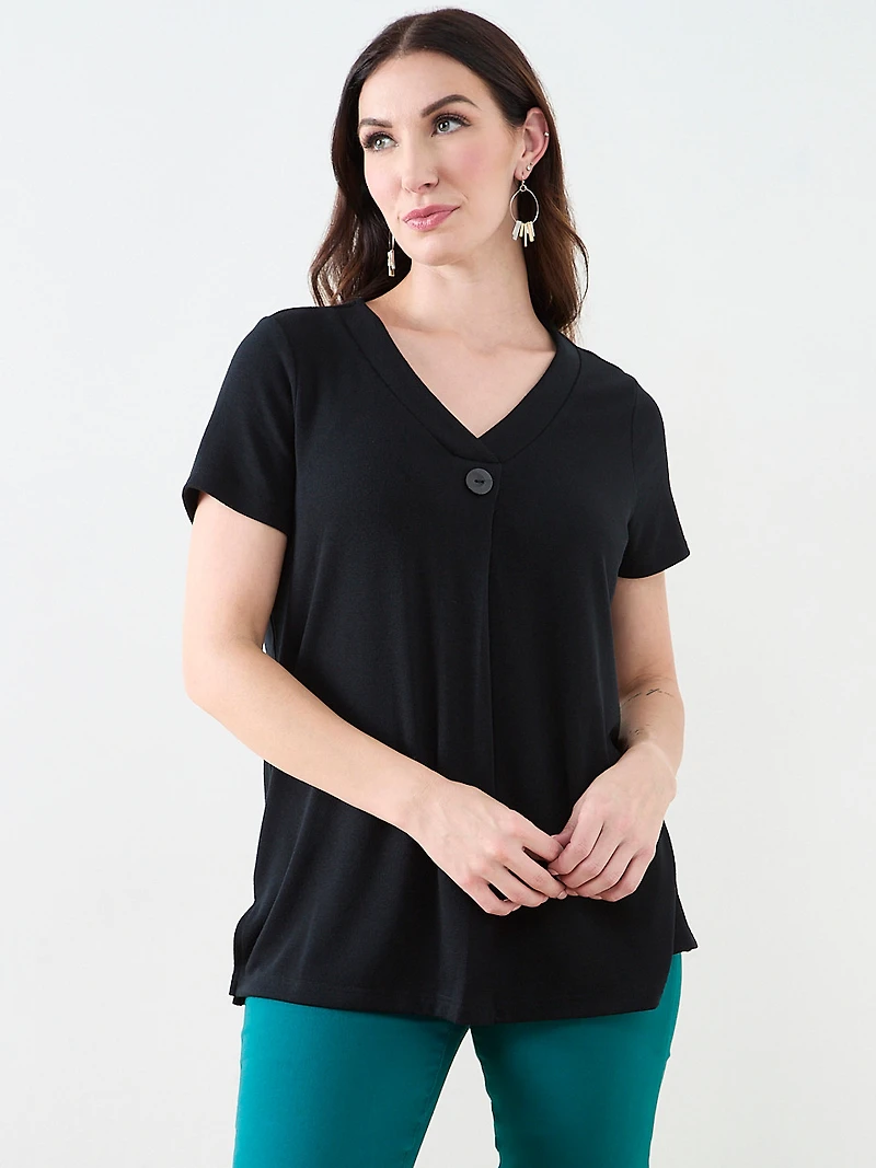 Black Short Sleeve Lightweight Knit Tunic