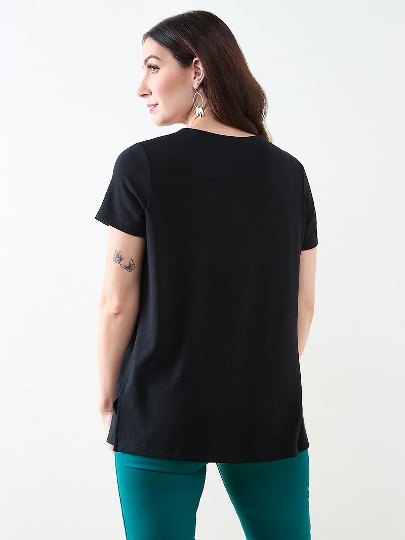 Black Short Sleeve Lightweight Knit Tunic