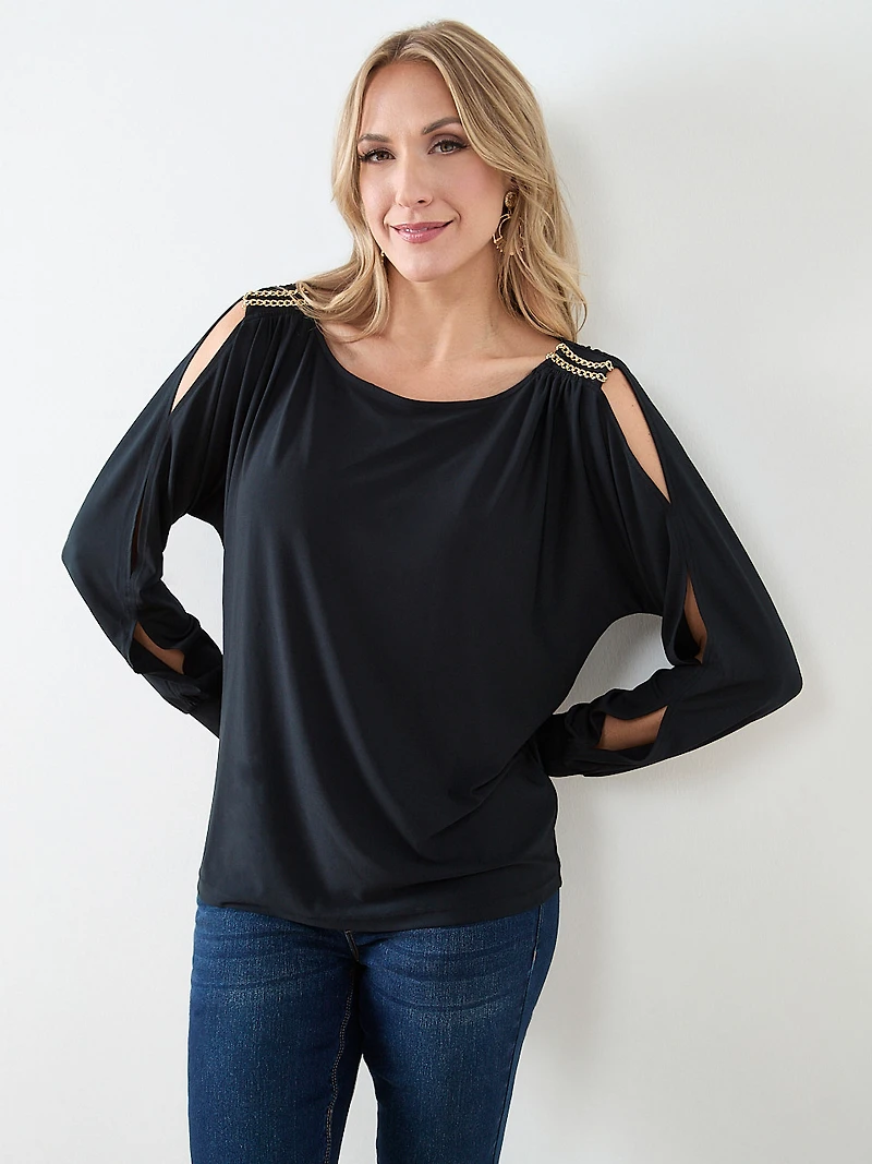Boat Neck Top with Shoulder Detail