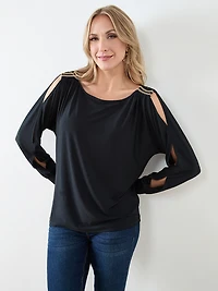 Boat Neck Top with Shoulder Detail
