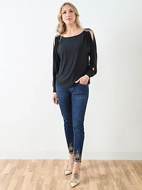 Boat Neck Top with Shoulder Detail