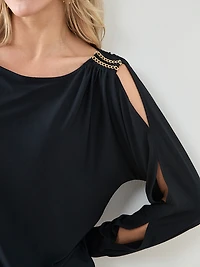 Boat Neck Top with Shoulder Detail