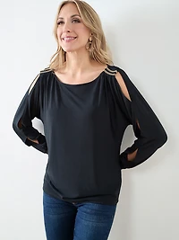 Boat Neck Top with Shoulder Detail
