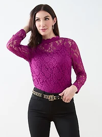 Bracelet Sleeve Mock Neck Lace Top