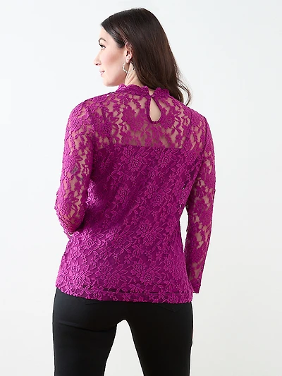 Bracelet Sleeve Mock Neck Lace Top