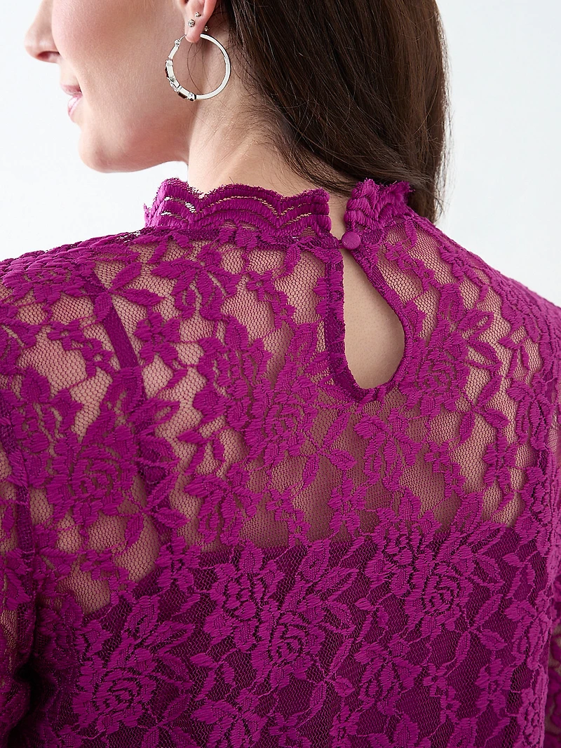 Bracelet Sleeve Mock Neck Lace Top