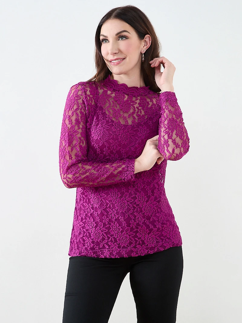 Bracelet Sleeve Mock Neck Lace Top