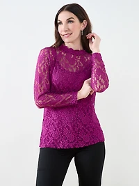 Bracelet Sleeve Mock Neck Lace Top