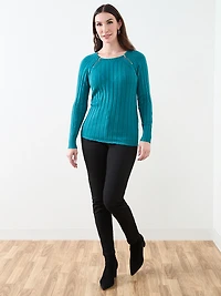 Long Sleeve Knit Zip Shoulder Sweater