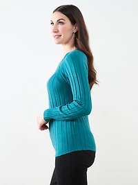 Long Sleeve Knit Zip Shoulder Sweater