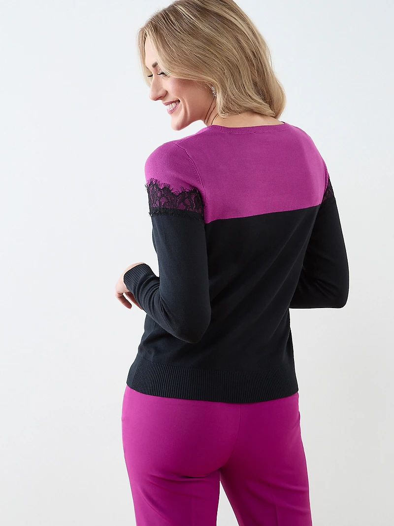 Long Sleeve Lace Trim Pullover