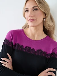 Long Sleeve Lace Trim Pullover