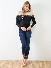 Long Sleeve Lace Trim Pull-Over